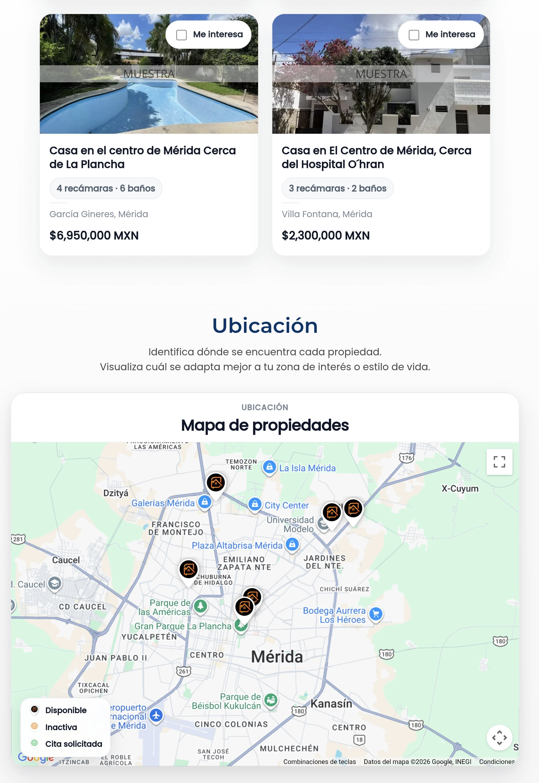 Propuesta personalizada con propiedades y mapa